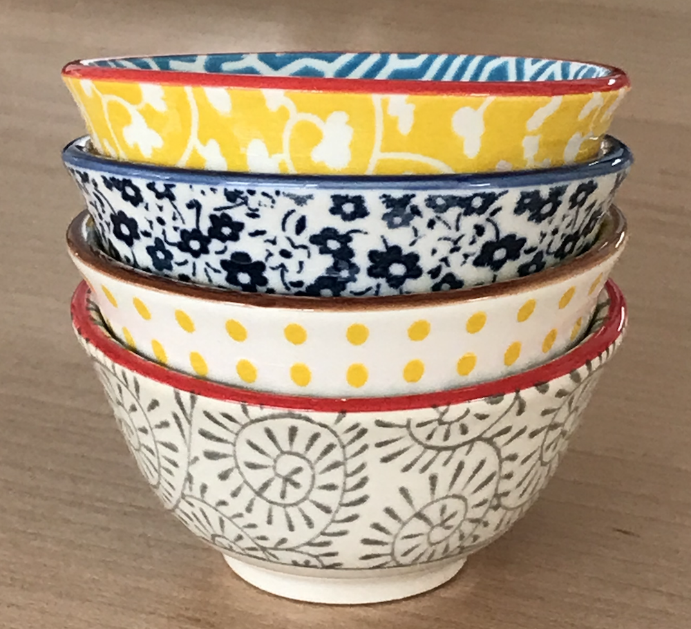 Hand-Stamped Multicolor Pinch Pot Bowls